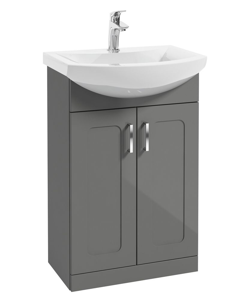 SONAS Bristol 55cm Steel Grey Floor Standing 2 Door Vanity Unit- Chrome Hardware