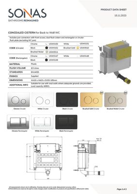 SONAS Concealed Cistern for Back to Wall WC with Brushed Nickle Circular Flush Plate