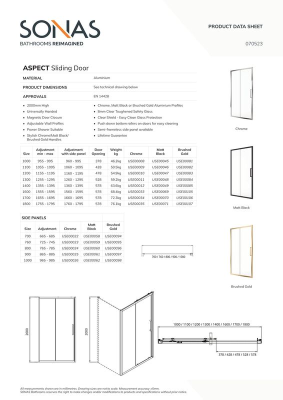 SONAS Aspect Matt Black Sliding Shower Door