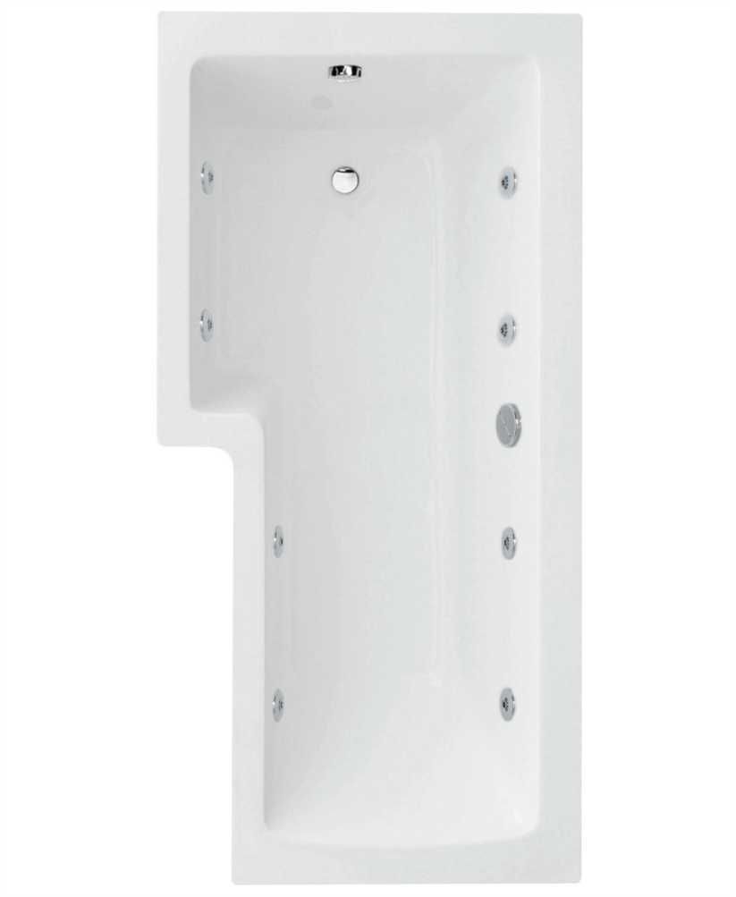L SHAPE 1700x850mm Single Ended 8 Chrome Jet Whirlpool Bath &amp; Panel White with Bath Screen Chrome, Orientation: Left Hand
