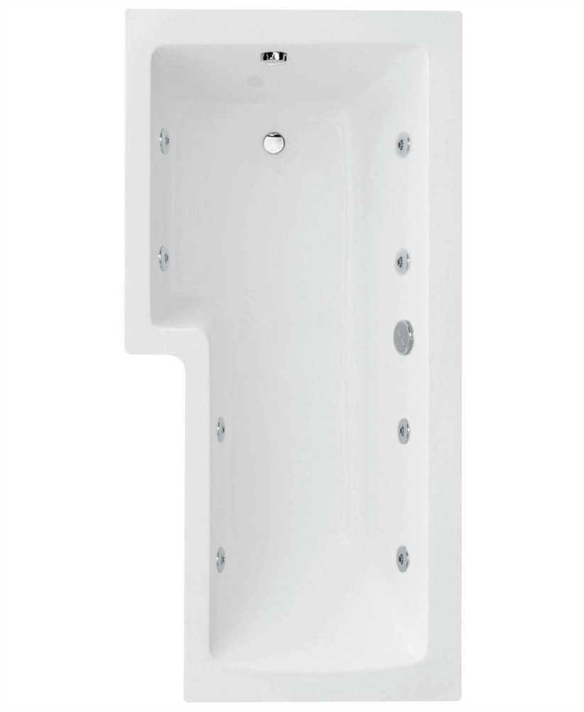 L SHAPE 1700x850mm Single Ended 8 White Jet Whirlpool Bath &amp; Panel White with Bath Screen Chrome