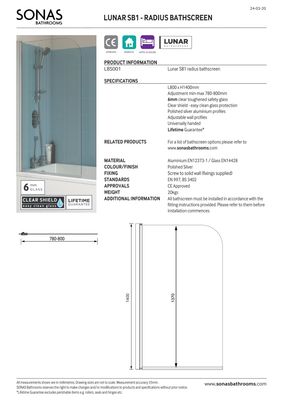 LUNAR SB1 6mm Radius Bath Screen Matt Black