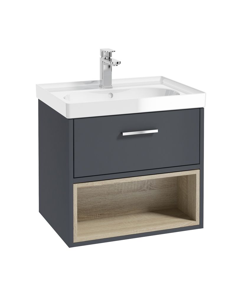 MALMO Wall Hung 60cm Single Drawer Unit Matt Night Sky Blue &amp; Handle