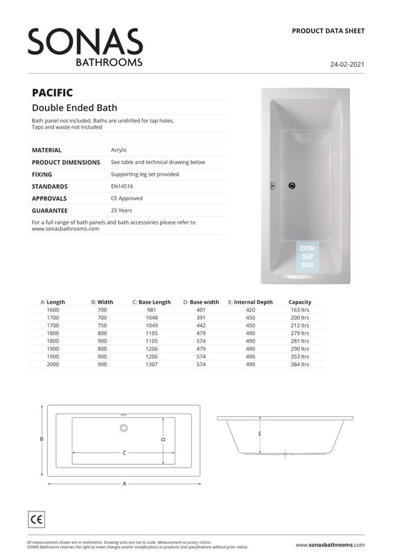PACIFIC Double Ended Bath White