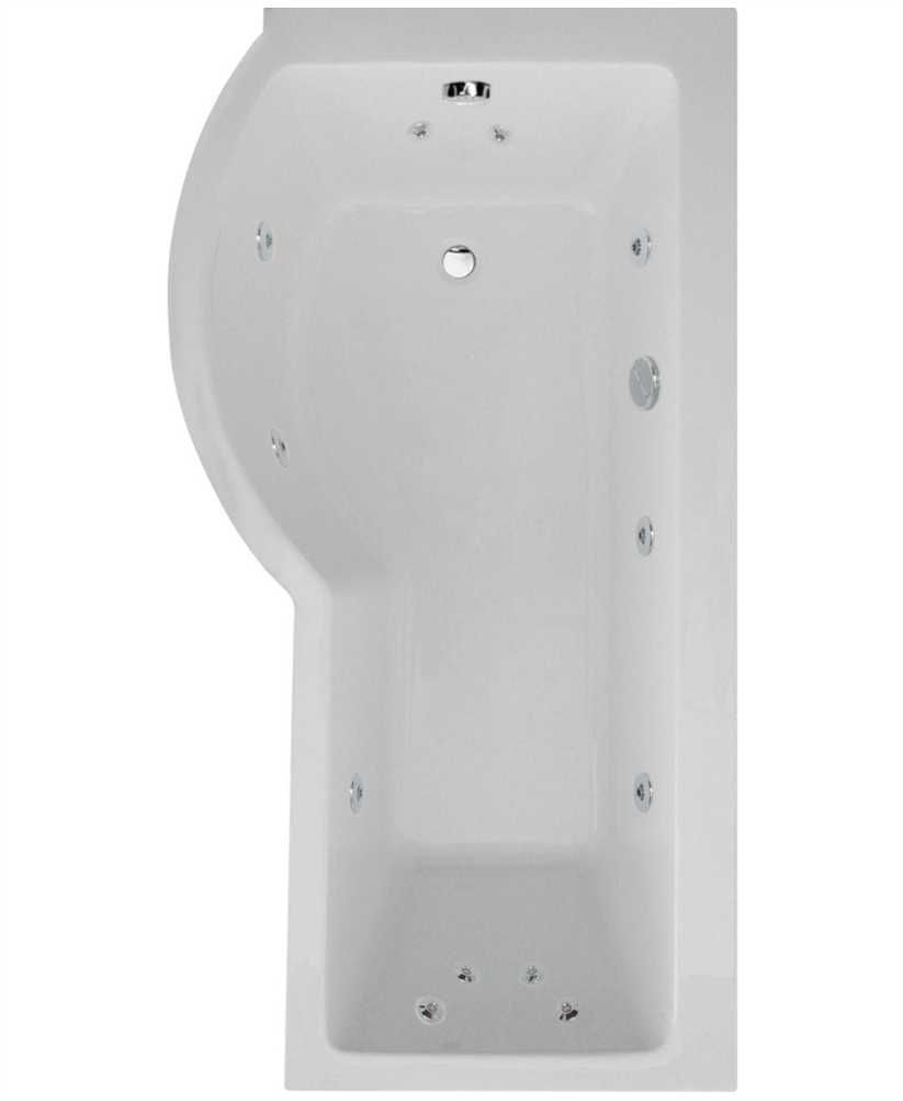 P SHAPE 1700x900mm Single Ended 12 Chrome Jet Whirlpool Bath &amp; Panel White with Bath Screen Chrome, Orientation: Left Hand