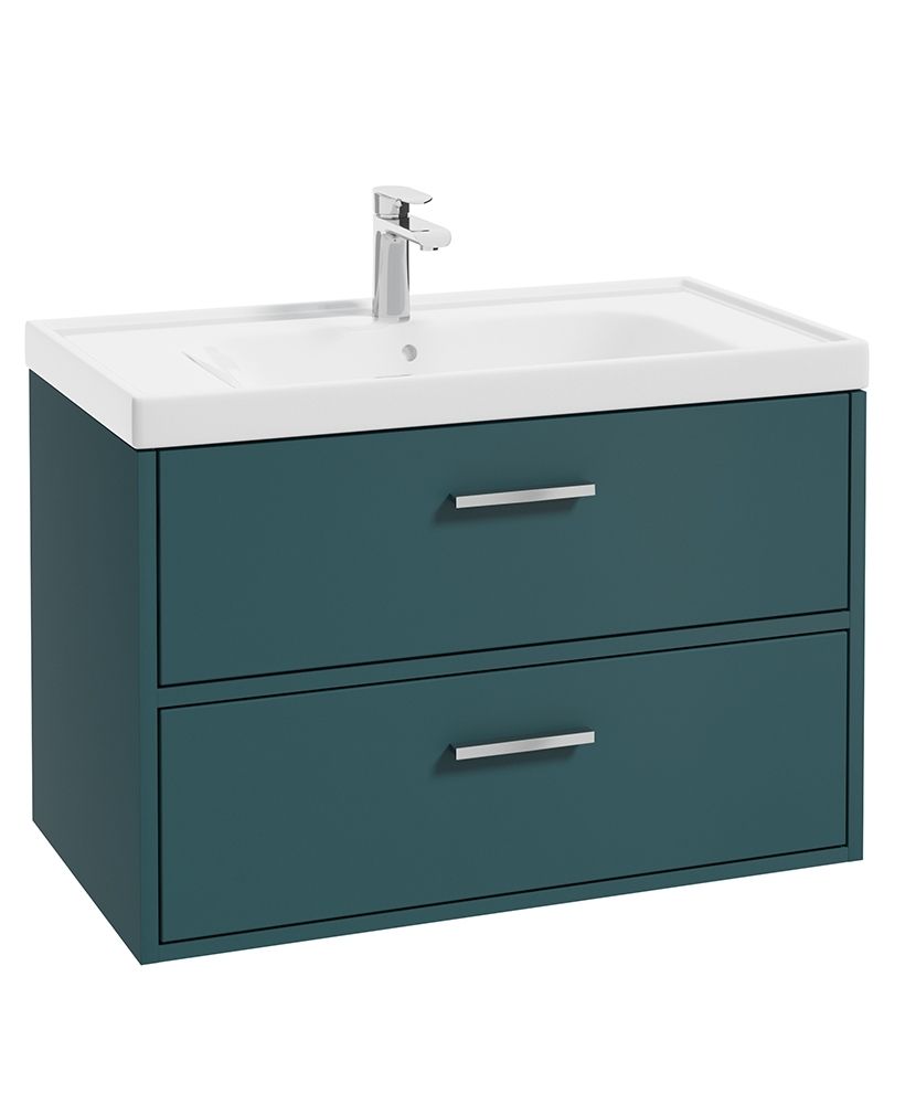 FINLAND Wall Hung 80cm Two Drawer Unit Matt Ocean Blue &amp; Handles