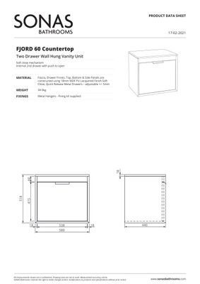 FJORD Wall Hung 60cm Two Drawer Countertop Unit Matt Cashmere Pink &amp; Handles