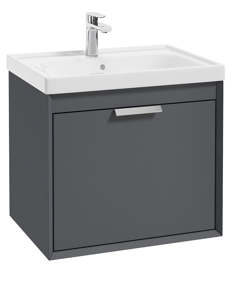 FJORD Wall Hung 60cm Two Drawer Unit Matt Midnight Grey &amp; Handle