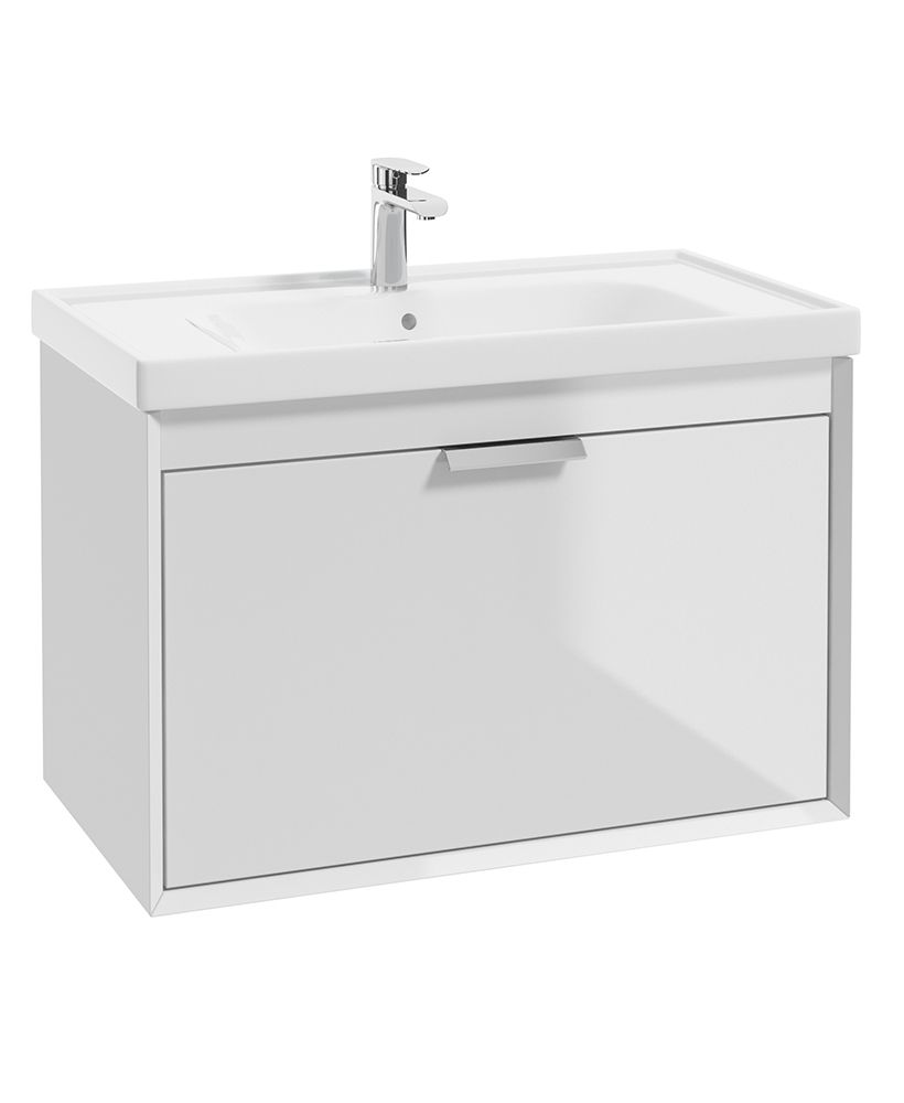 FJORD Wall Hung 80cm Two Drawer Unit Gloss White &amp; Handle