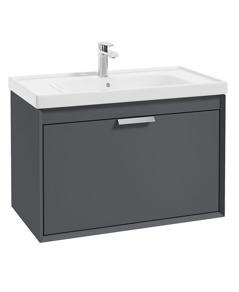 FJORD Wall Hung 80cm Two Drawer Unit Matt Midnight Grey &amp; Handle
