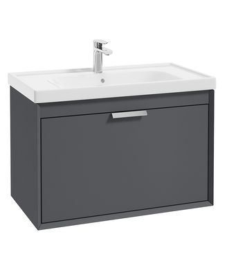 FJORD Wall Hung 80cm Two Drawer Unit Matt Midnight Grey &amp; Handle