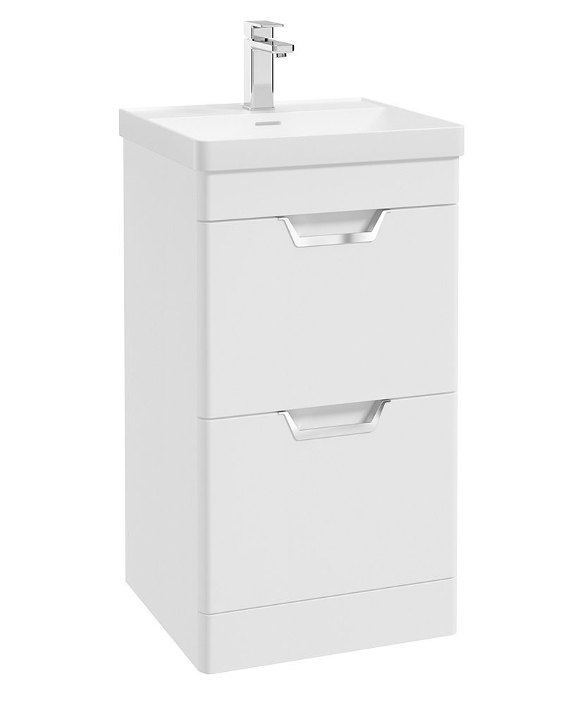 FREYA Floorstanding 50cm Two Drawer Unit Matt White &amp; Chrome Handles