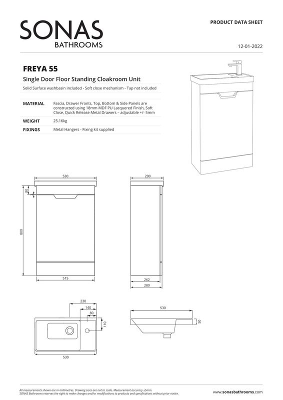 FREYA Floorstanding 55cm Single Door Cloakroom Unit Matt Wreath Green &amp; Handle