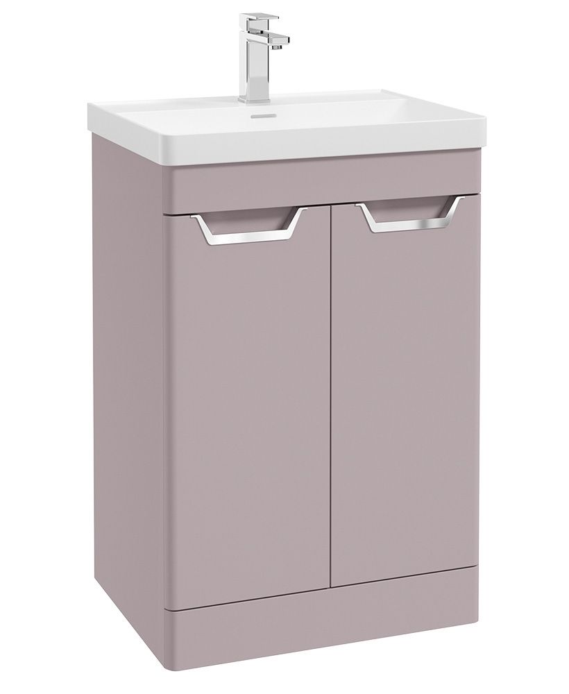 FREYA Floorstanding 60cm Two Door Unit Matt Cashmere Pink &amp; Handles