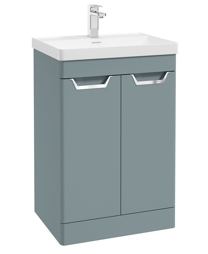 FREYA Floorstanding 60cm Two Door Unit Matt Coral Green &amp; Handles