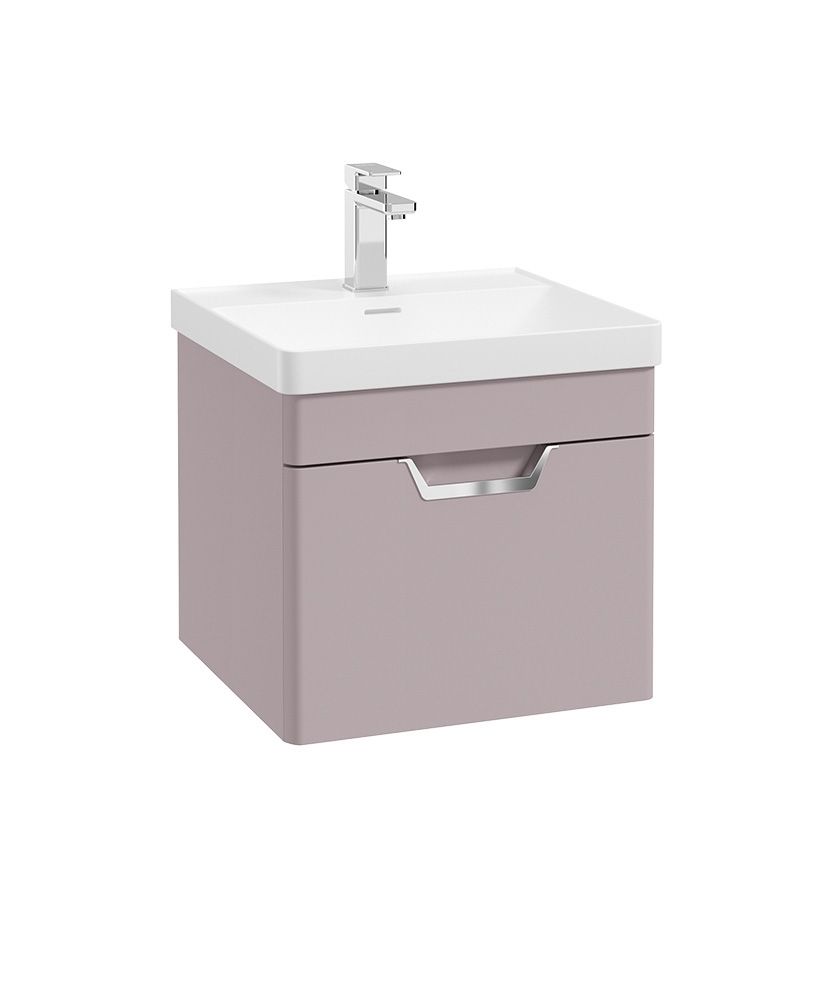FREYA Wall Hung 50cm Single Drawer Unit Matt Cashmere Pink &amp; Chrome Handle