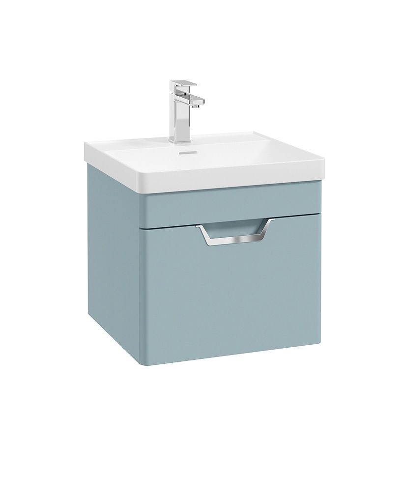 FREYA Wall Hung 50cm Single Drawer Unit Matt Morning Sky Blue &amp; Handle