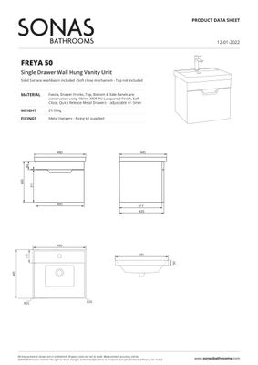 FREYA Wall Hung 50cm Single Drawer Unit Matt Morning Sky Blue &amp; Handle