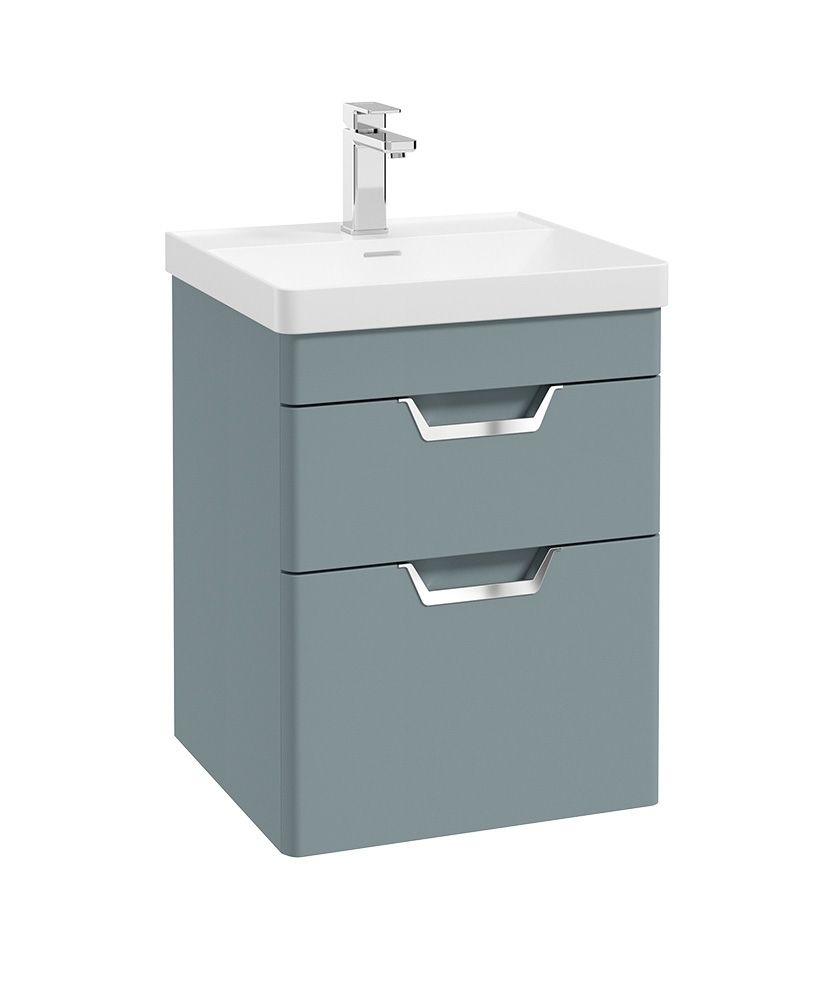 FREYA Wall Hung 50cm Two Drawer Unit Matt Coral Green &amp; Chrome Handles