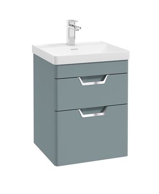 FREYA Wall Hung 50cm Two Drawer Unit Matt Coral Green &amp; Chrome Handles