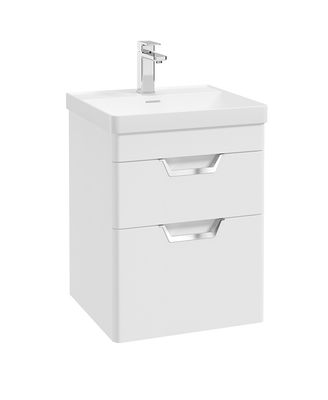 FREYA Wall Hung 50cm Two Drawer Unit Matt White &amp; Handles