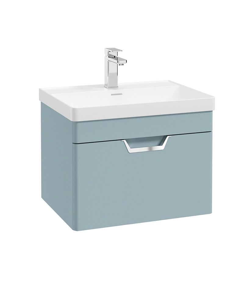 FREYA Wall Hung 60cm Single Drawer Unit Matt Morning Sky Blue &amp; Handle