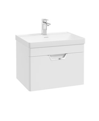 FREYA Wall Hung 60cm Single Drawer Unit Matt White &amp; Handle