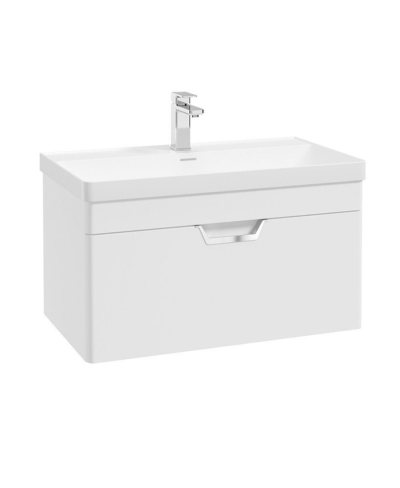 FREYA Wall Hung 80cm Single Drawer Unit Matt White &amp; Handle