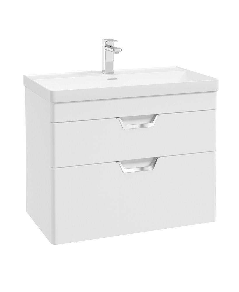 FREYA Wall Hung 80cm Two Drawer Unit Matt White &amp; Handles