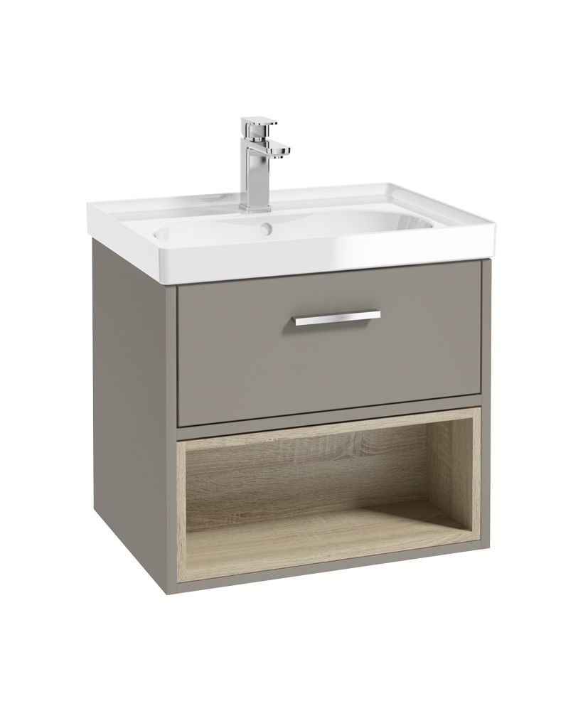 MALMO Wall Hung 60cm Single Drawer Unit Matt Khaki &amp; Handle