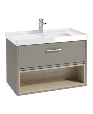 MALMO Wall Hung 80cm Single Drawer Unit Matt Khaki &amp; Chrome Handle