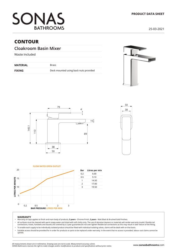 SONAS Contour Cloakroom Basin Mixer Brushed Gold