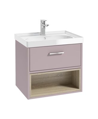 MALMO Wall Hung 60cm Single Drawer Unit Matt Cashmere Pink &amp; Handle
