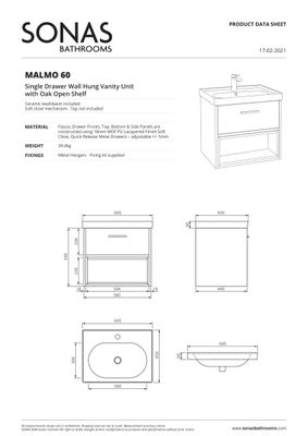 MALMO Wall Hung 60cm Single Drawer Unit Matt Cashmere Pink &amp; Handle