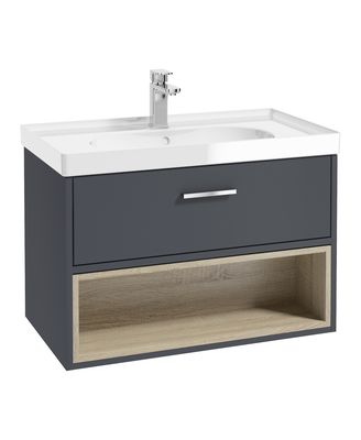MALMO Wall Hung 80cm Single Drawer Unit Matt Night Sky Blue &amp; Handle
