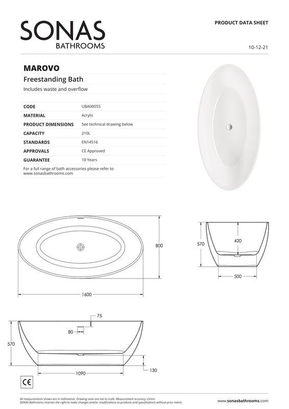 MAROVO 1600x800mm Freestanding Bath