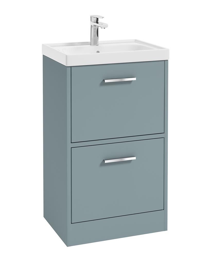 FINLAND Floorstanding 50cm Two Drawer Unit Matt Coral Green &amp; Handle