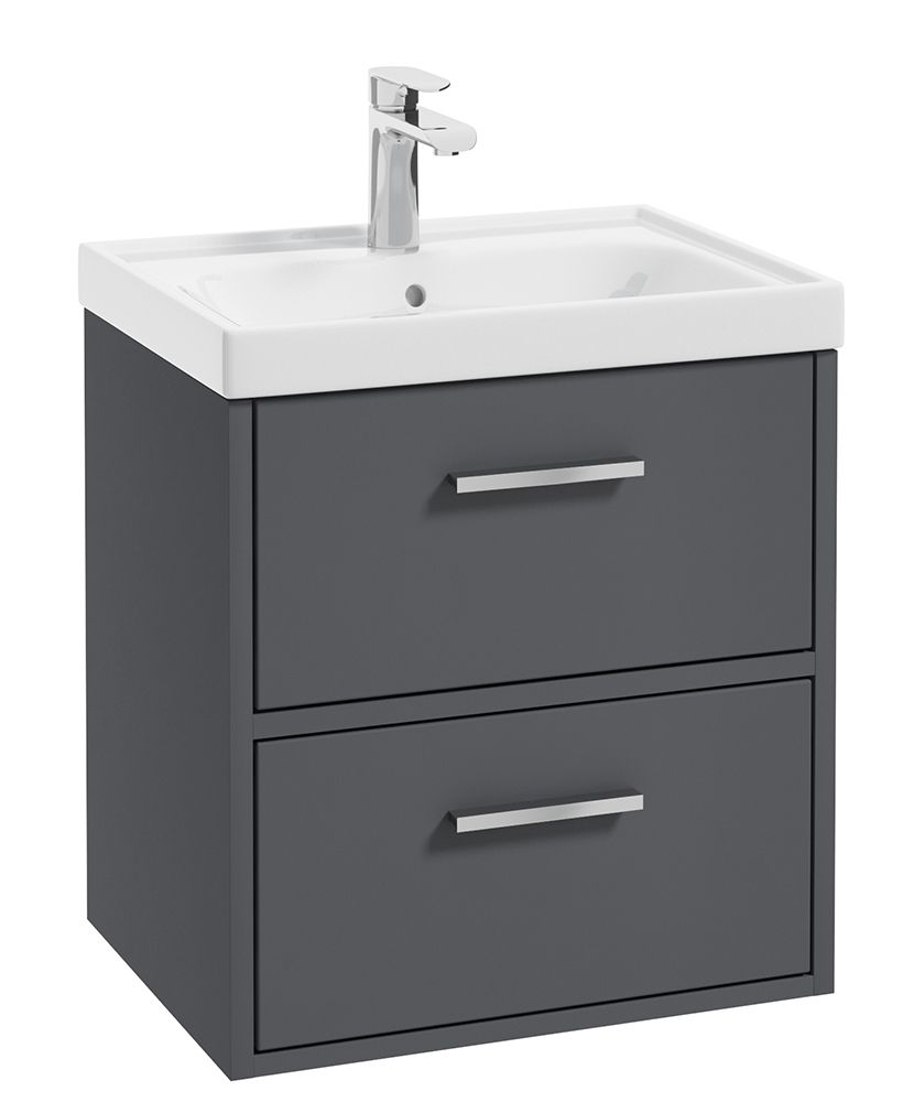FINLAND Wall Hung 50cm Two Drawer Unit Matt Midnight Grey &amp; Handles