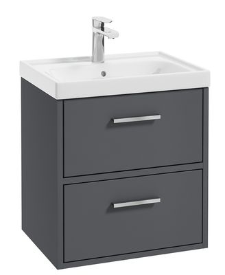 FINLAND Wall Hung 50cm Two Drawer Unit Matt Midnight Grey &amp; Handles