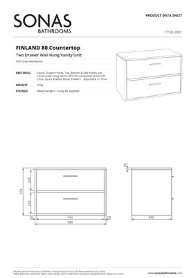 FINLAND Wall Hung 80cm Two Drawer Countertop Unit Matt Black &amp; Handles