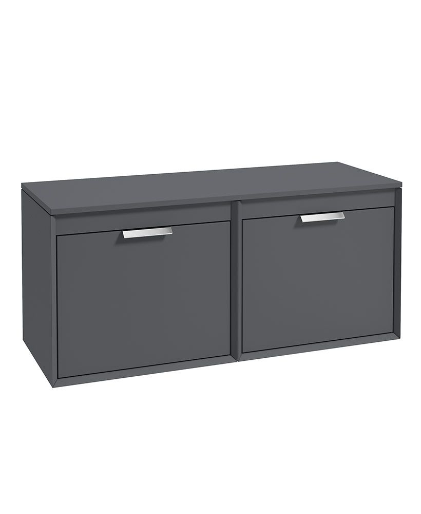 FJORD Wall Hung 120cm Four Drawer Countertop Unit Matt Midnight Grey &amp; Handles