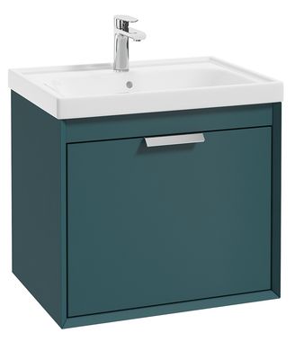 FJORD Wall Hung 60cm Two Drawer Unit Matt Ocean Blue &amp; Handle