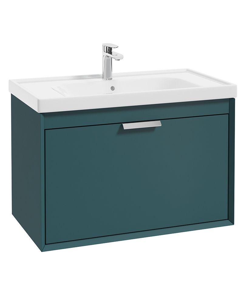 FJORD Wall Hung 80cm Two Drawer Unit Matt Ocean Blue &amp; Handle