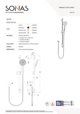 FORM Wall Mounted Thermostatic Bath Shower Mixer &amp; Slide Rail Kit