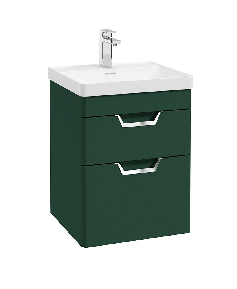 FREYA Wall Hung 50cm Two Drawer Unit Matt Wreath Green &amp; Handles