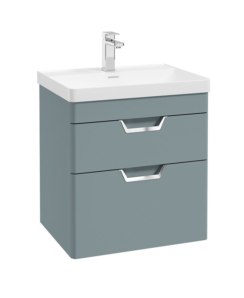 FREYA Wall Hung 60cm Two Drawer Unit Matt Coral Green &amp; Handles