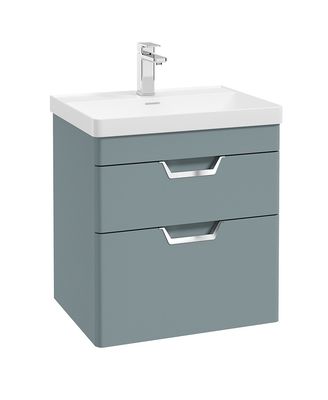 FREYA Wall Hung 60cm Two Drawer Unit Matt Coral Green &amp; Handles