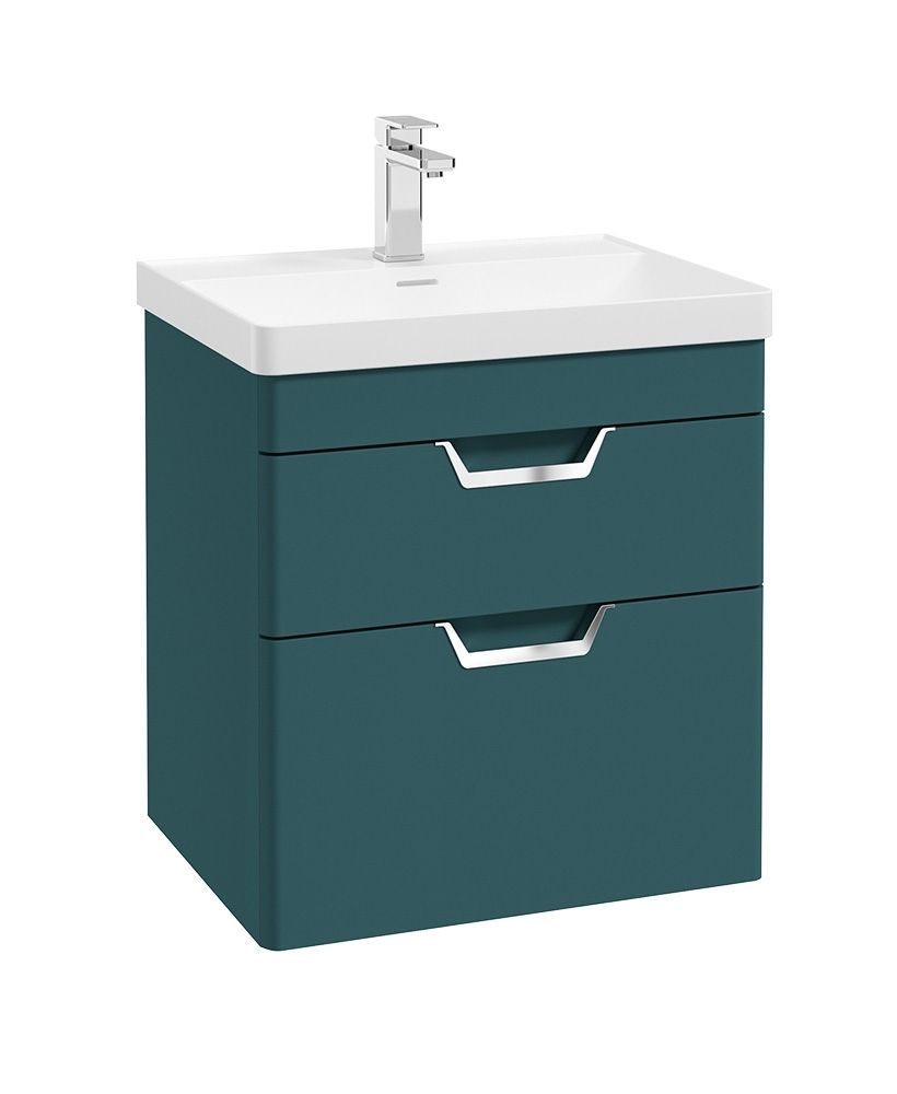 FREYA Wall Hung 60cm Two Drawer Unit Matt Ocean Blue &amp; Handles