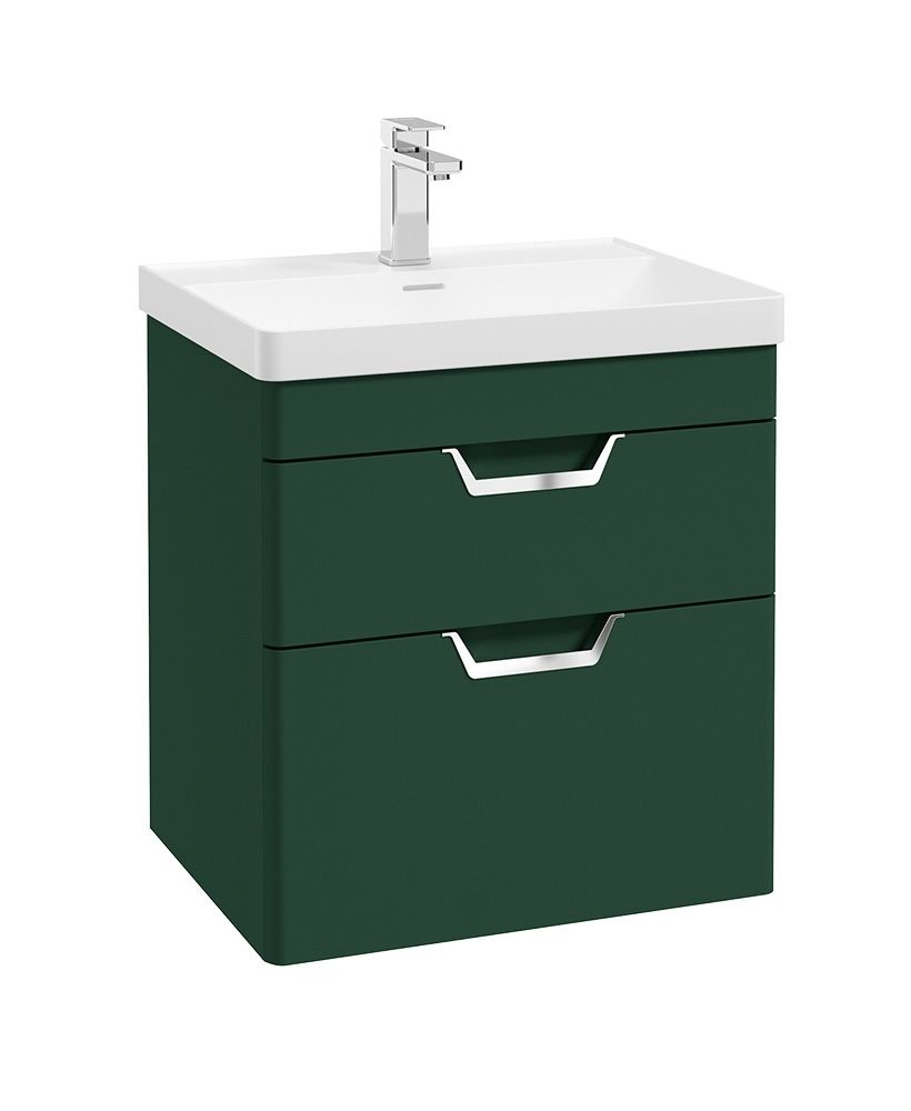 FREYA Wall Hung 60cm Two Drawer Unit Matt Wreath Green &amp; Handles