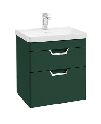 FREYA Wall Hung 60cm Two Drawer Unit Matt Wreath Green &amp; Handles